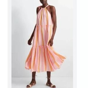 Club Monaco Amirra Silk Stripe Tiered Halter Dress- Size 6